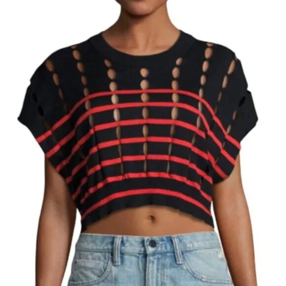 T by ALEXANDER WANG Scoop Neck Cropped Sweater Tee, Size L, Slit, Dolman, EUC - Picture 1 of 5